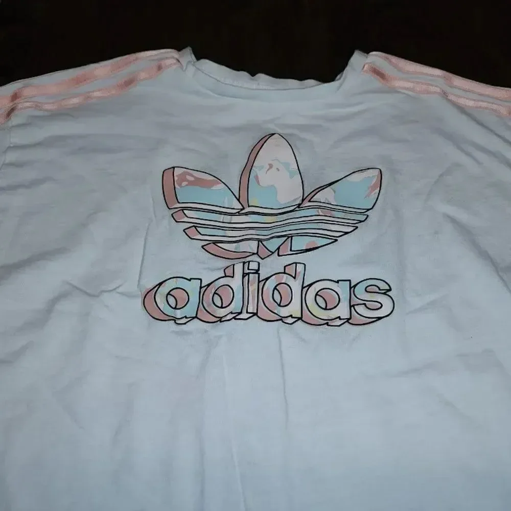 New Adidas White Pink Crop Top Pants Outfit Size Girl's 13/14 Years
